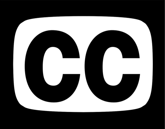 Black and white ‘CC’ closed captioning symbol representing OC Videography’s accessibility services including captions and subtitles for online video content.