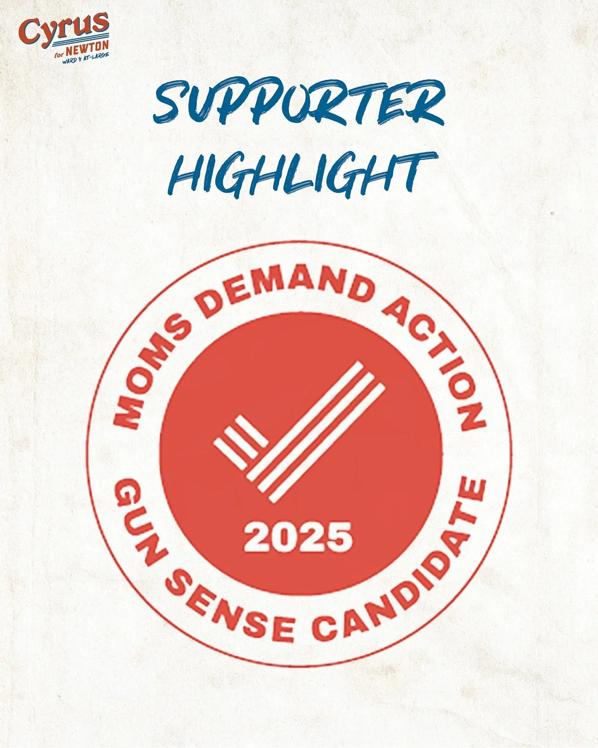 ✔️❤️ SUPPORTER HIGHLIGHT | MOMS DEMAND ACTION ❤️✔️

I&rsquo;m truly honored to have received the 2025 Moms Demand Action Gun Sense Candidate distinction. The work of keeping our kids - and each other - safe at home, at school, and across our communit