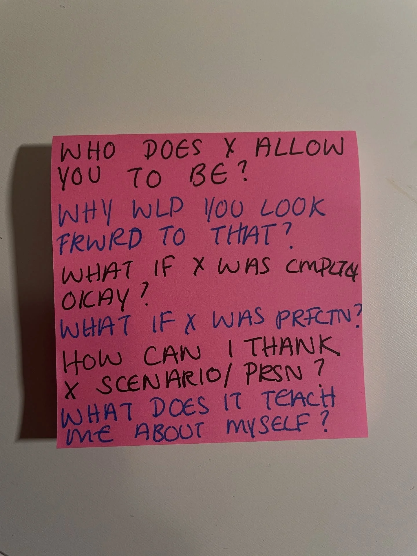 A little bit of life lately!! A combination of hosting personal development workshops, coaching 1-1, hanging out with friends and having red hair 🍓

In case you can&rsquo;t de-code my short hand 🥴 questions on the sticky pad are: 

1. Who (or what)