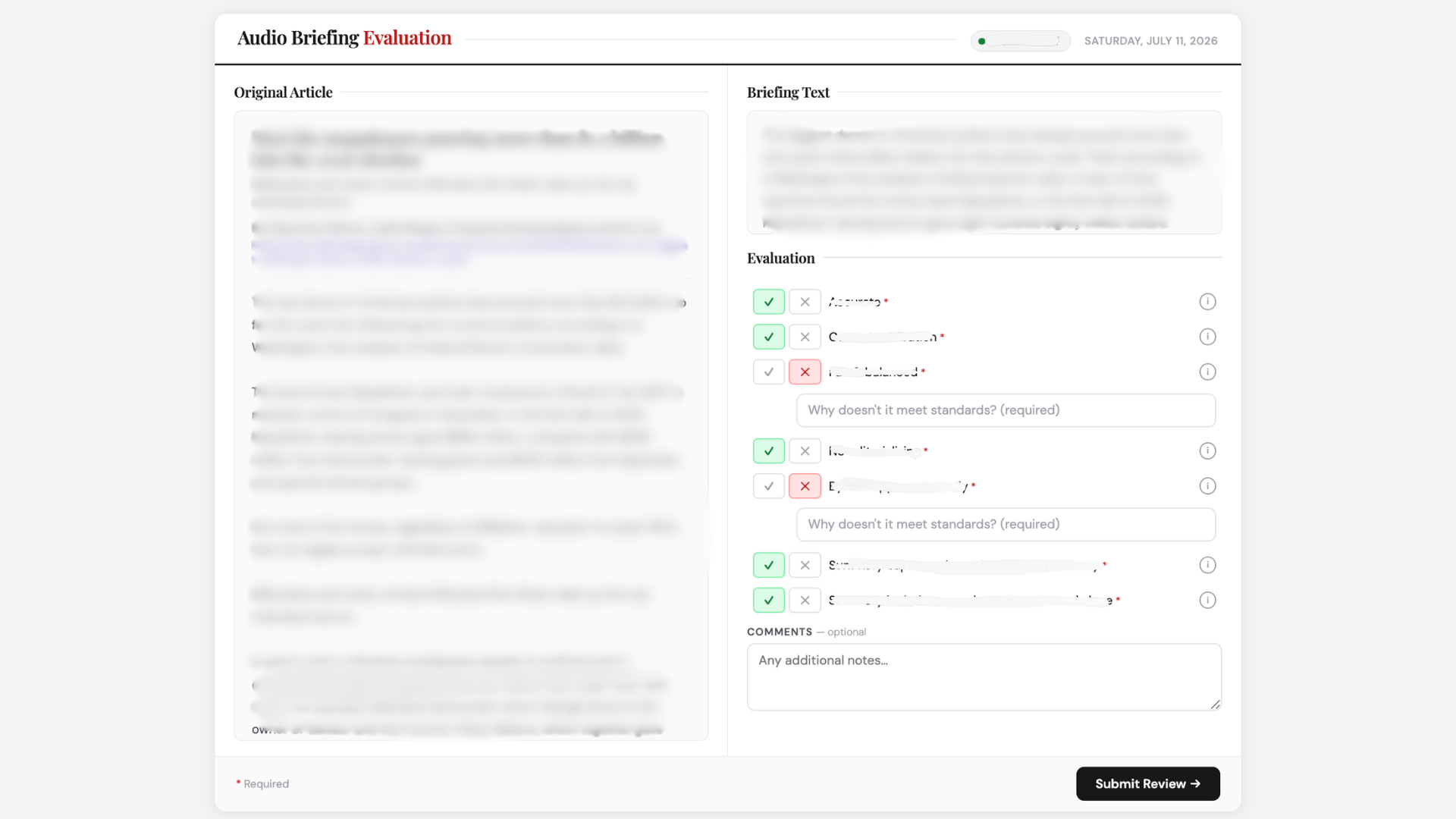 AI evaluation tool that allows editors to check AI generated content.