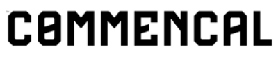 Text in stilisierter Schrift, das Logo 'COMMENCAL' auf schwarzem Hintergrund.