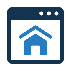 Web browser window with a house icon in the center