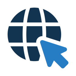 Icon of a globe with a computer cursor clicking on it, representing internet or web navigation.