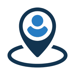Icon of a person inside a location pin marker