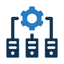 Icon of a gear connected to three database symbols, representing settings or system configuration.