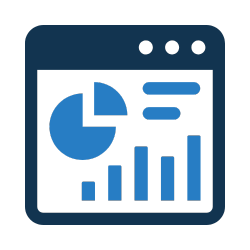 Icon of a computer screen displaying a pie chart and bar graph