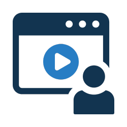 Icon of a person watching a video on a computer screen.