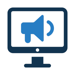 Computer screen with a loudspeaker icon indicating sound or audio