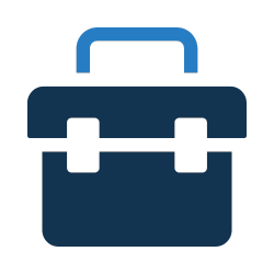 Icon of a blue briefcase on a black background.