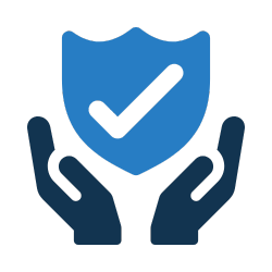 Icon of two hands holding a shield with a checkmark, symbolizing protection or security.