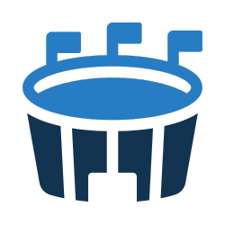 A blue icon of a tambourine with several jingle bells on its rim.