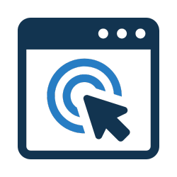 Icon of a computer screen with a target and a cursor clicking on it.