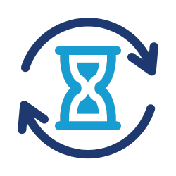 Icon of an hourglass with arrows circling around it.