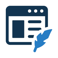 Icon of a web page with a feather pen, representing writing or editing online content.