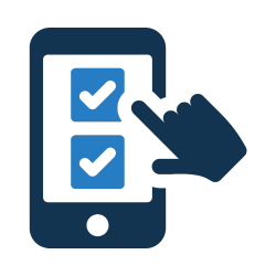 A hand tapping on a smartphone screen displaying checkboxes.