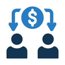 Icon of two people with dollar signs and arrows indicating money transfer or financial exchange between them.