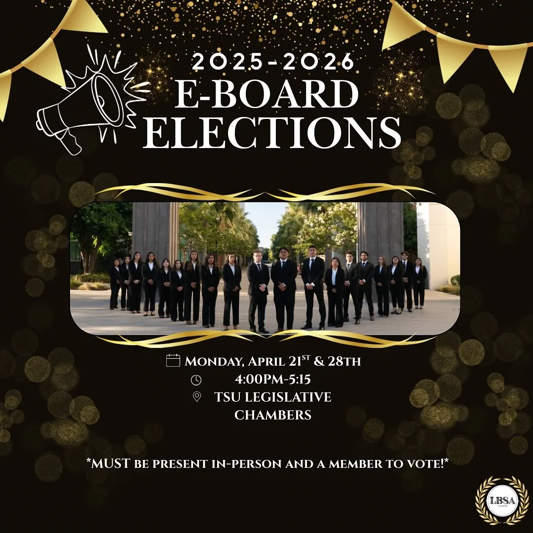 🌟 Exciting News, LBSA Members! 🌟

Elections for the 2025-2026 Board Positions are just around the corner! 🗳️✨

📅 Important Dates:
✅ Monday, April 21, 2025 - Vote for Executive Board &amp; Representatives 
✅ Monday, April 28, 2025 - Vote for Direc
