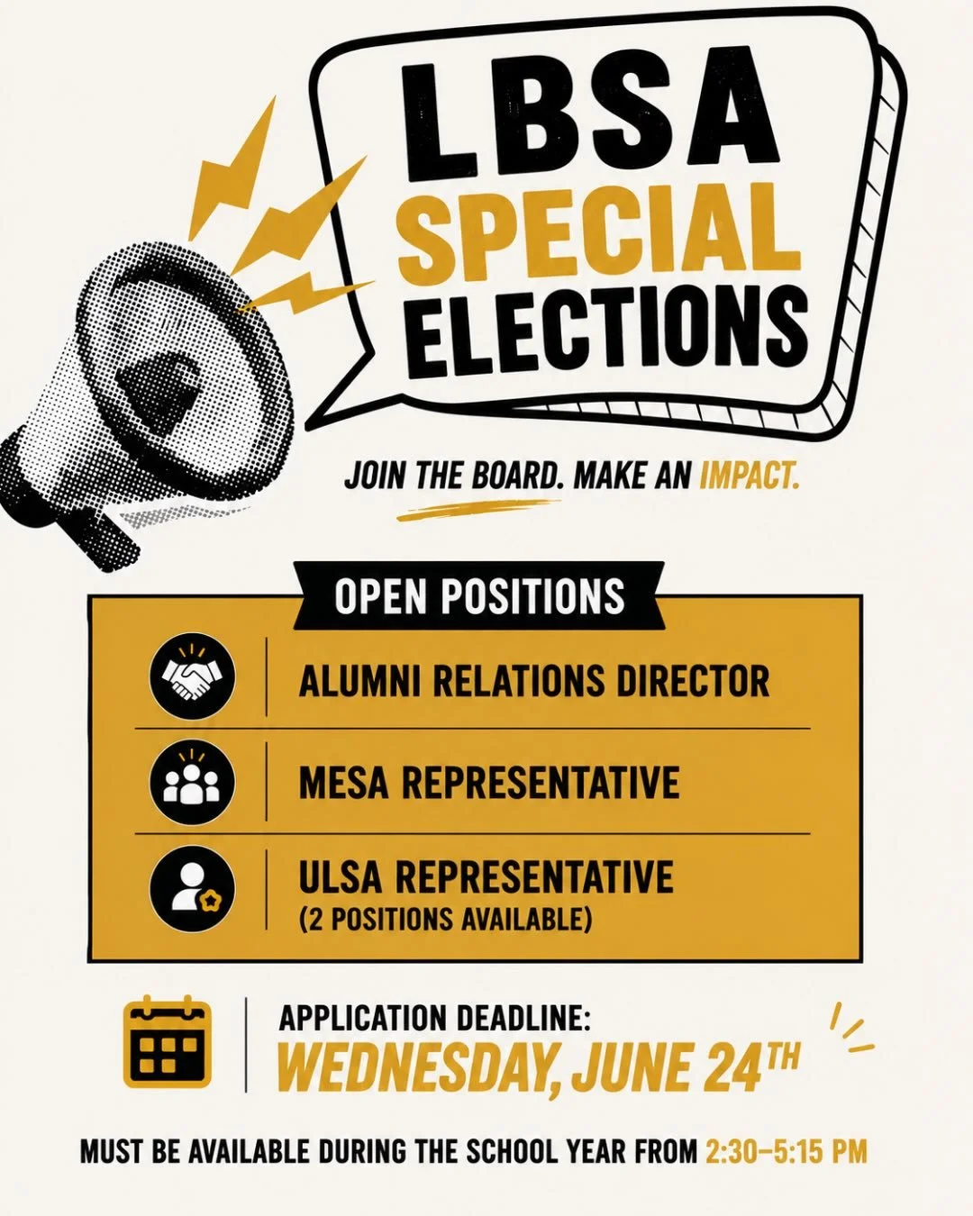 🚨 LBSA Executive Board Applications Are Open! 🚨

Ready to grow as a leader, expand your network, and make an impact at CSUF? Scan the Qr Code or see the link in our bio! Join the LBSA Executive Board and help us develop diverse leaders through prof