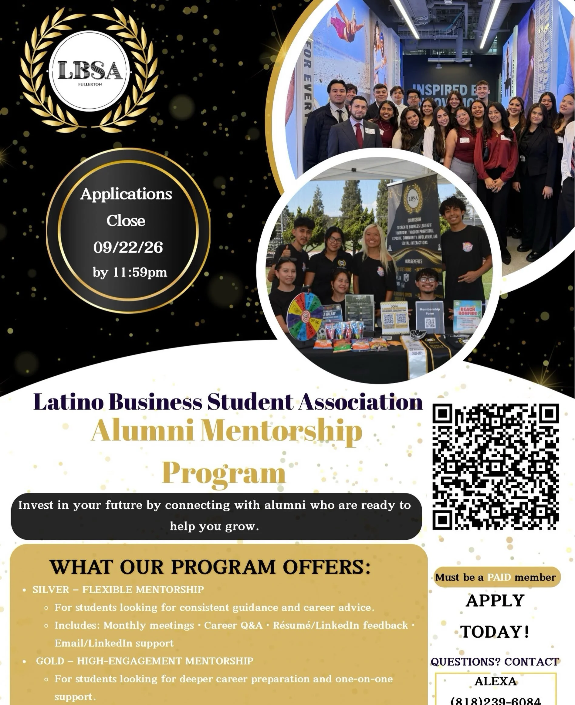 Invest in your future and take the next step toward your career goals!✨

The Latino Business Student Association Alumni Mentorship Program is now accepting applications! 💛Connect with experienced alumni who are ready to support your growth, provide 