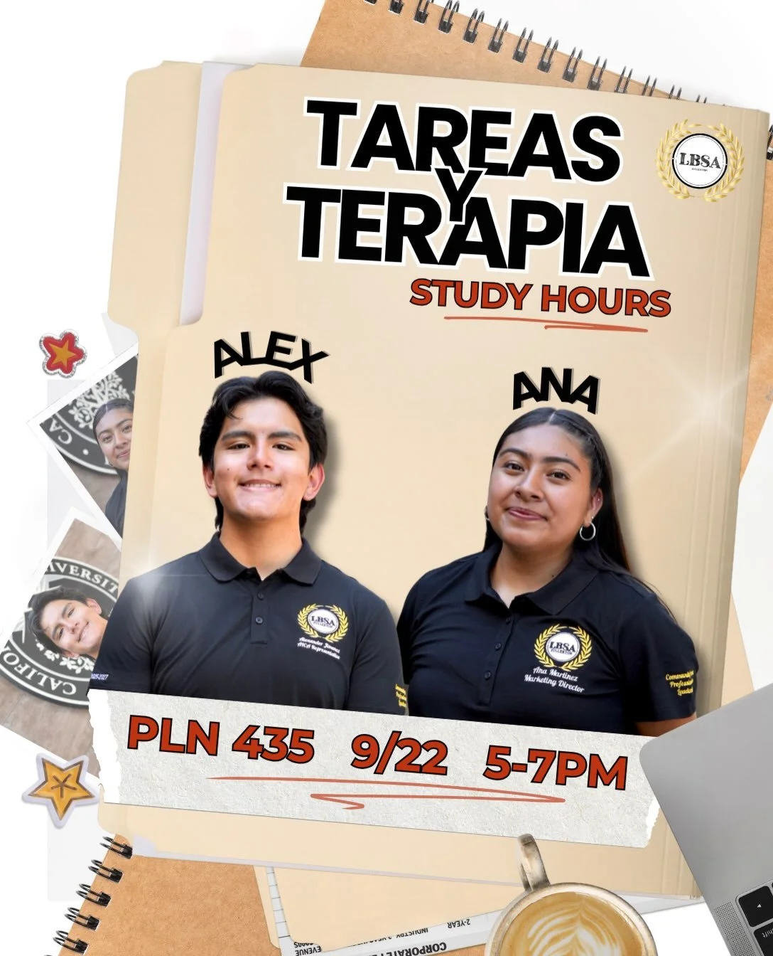 Study hours are BACK‼️🤩

Need a place to study? To chit chat? 💬 
Come to our first week of study hours! 
Tareas📝Y Terapia🧘

This week we have:

📍Alex &amp; Ana ⭐️ Tuesday 9/22 @ 5pm-7pm in PLN 435
📍Javier &amp; Armando ⭐️ Wednesday 9/23 @ 1pm-3