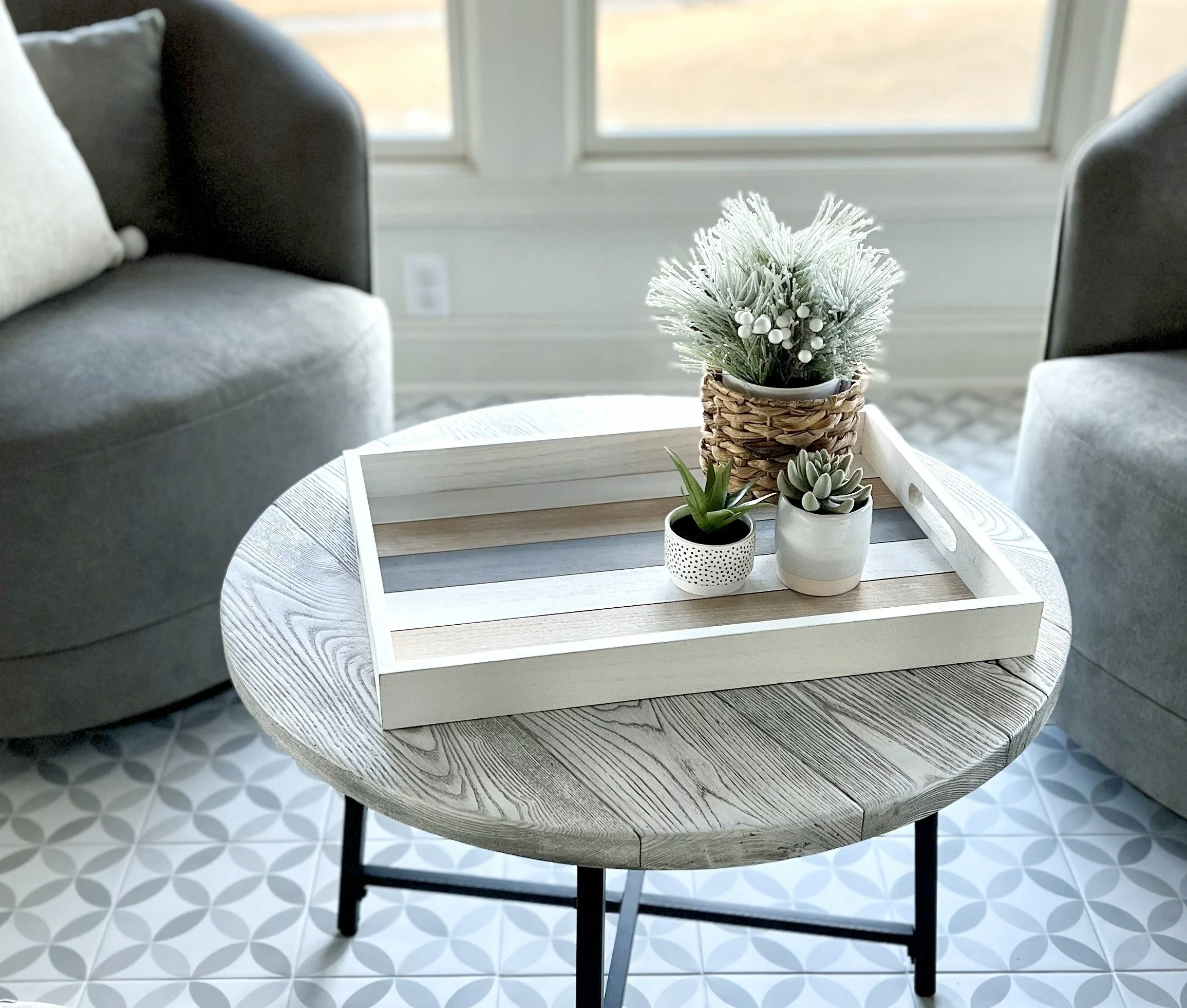 Pretty rustic tray against a calming backdrop