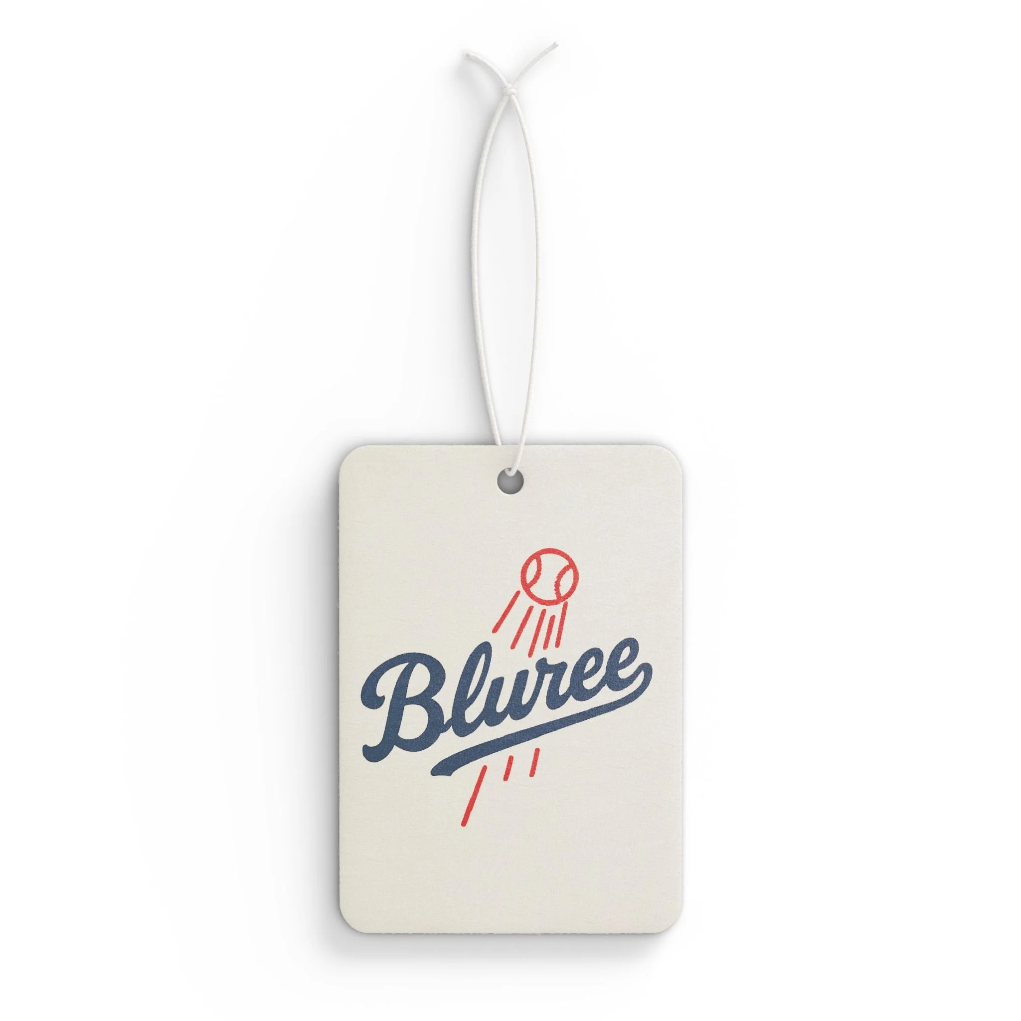 Car Air Freshener — Retro 'Bluree' Script with Red Comet Logo