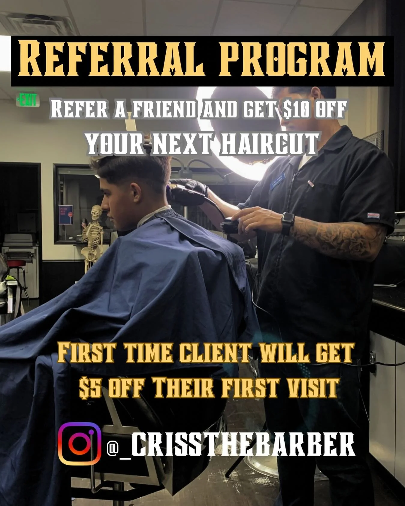 thanks to all who support me and refer people to me all the time 🙏 here&rsquo;s a token of my gratitude by offering this referral program moving forward&hellip; 🫡 tell a friend or family and you will get $10 off your next haircut while they get $5 