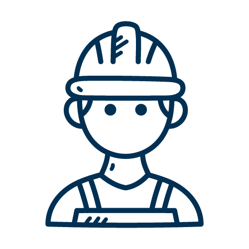 Linienzeichnung einer Person mit Bauhelm und Sicherheitsgurt.