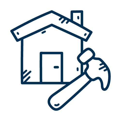 Haus-Icon mit Hammer davor