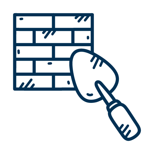 Linienzeichnung eines Putzmittels und einer Bürste, die an einer Wand oder Mauer angebracht sind.