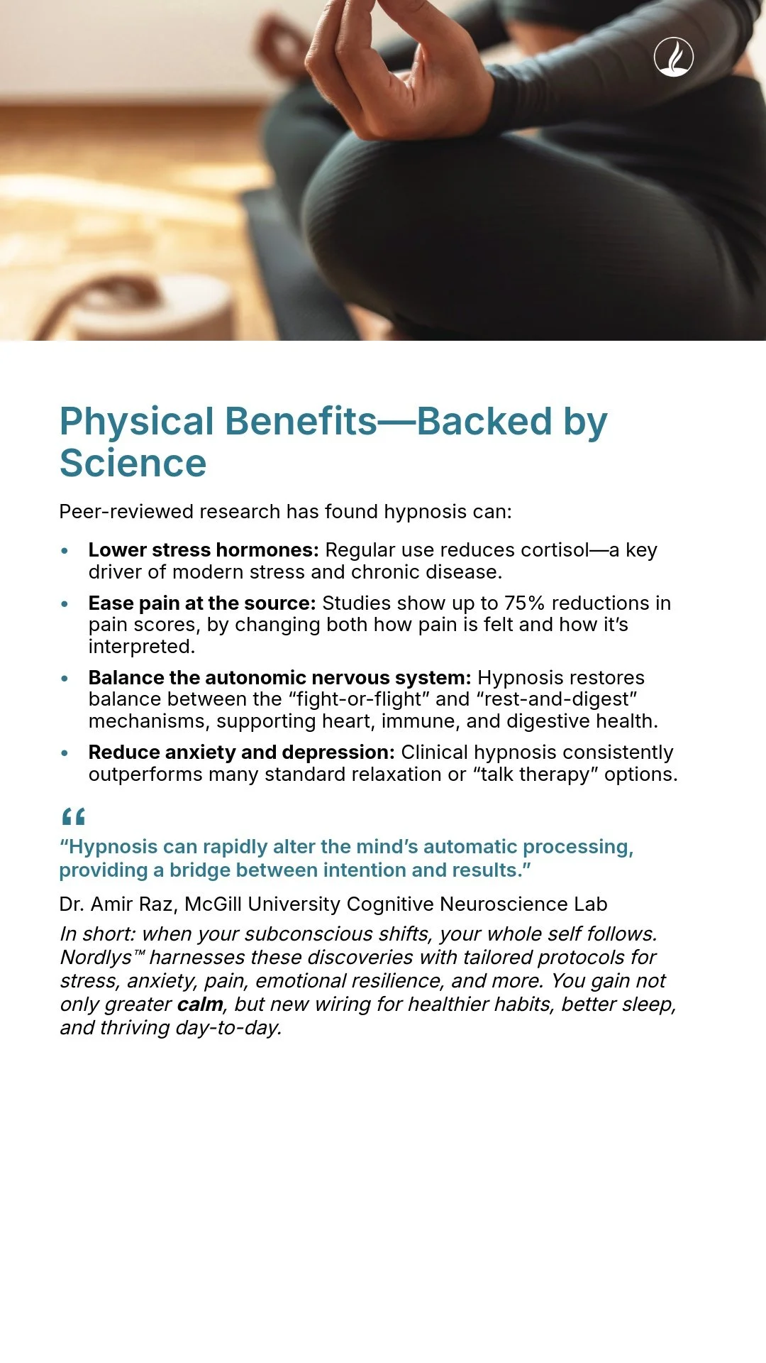 A person practicing meditation with a close-up of their hand in a mudra position, sitting cross-legged on a yoga mat.