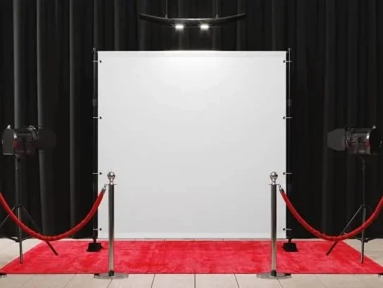 red carpet and velvet ropes set up for a special event or photo session.