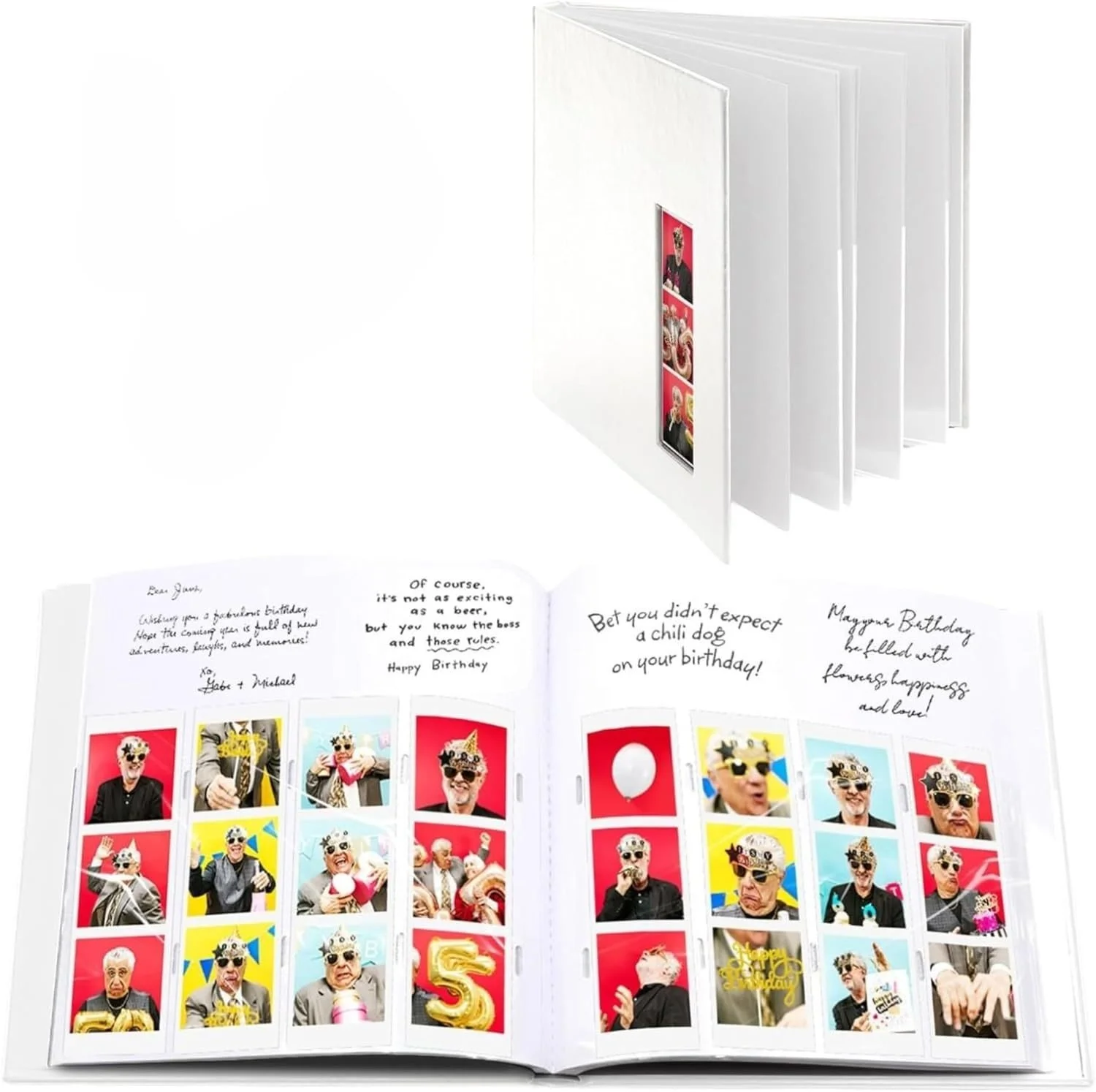 A photo of a photo album to fit 2x6 photo strips. The album has a white or black cover.