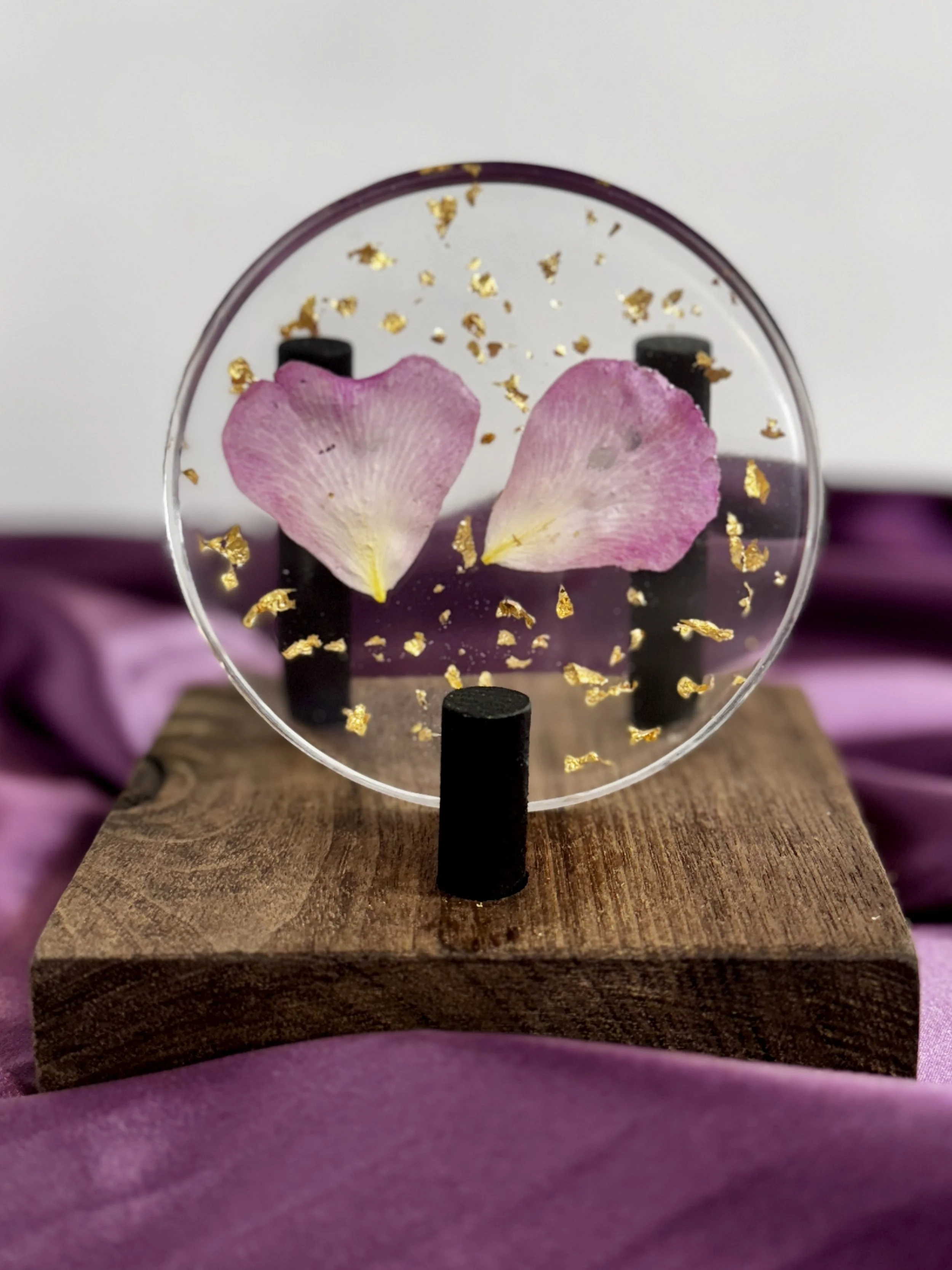 Resin Coaster with dried rose petals inside