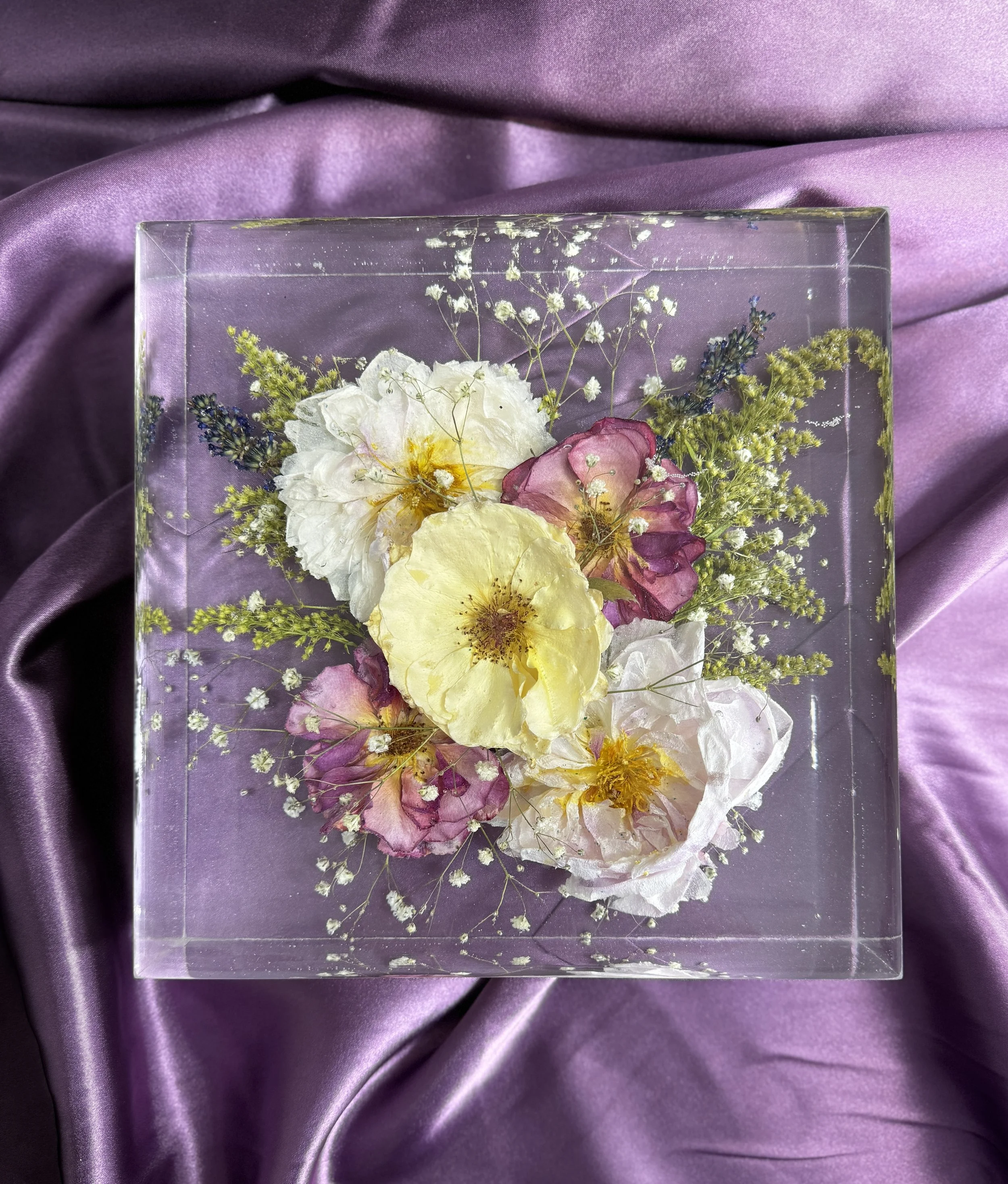 Resin Block with Dried Flowers inside