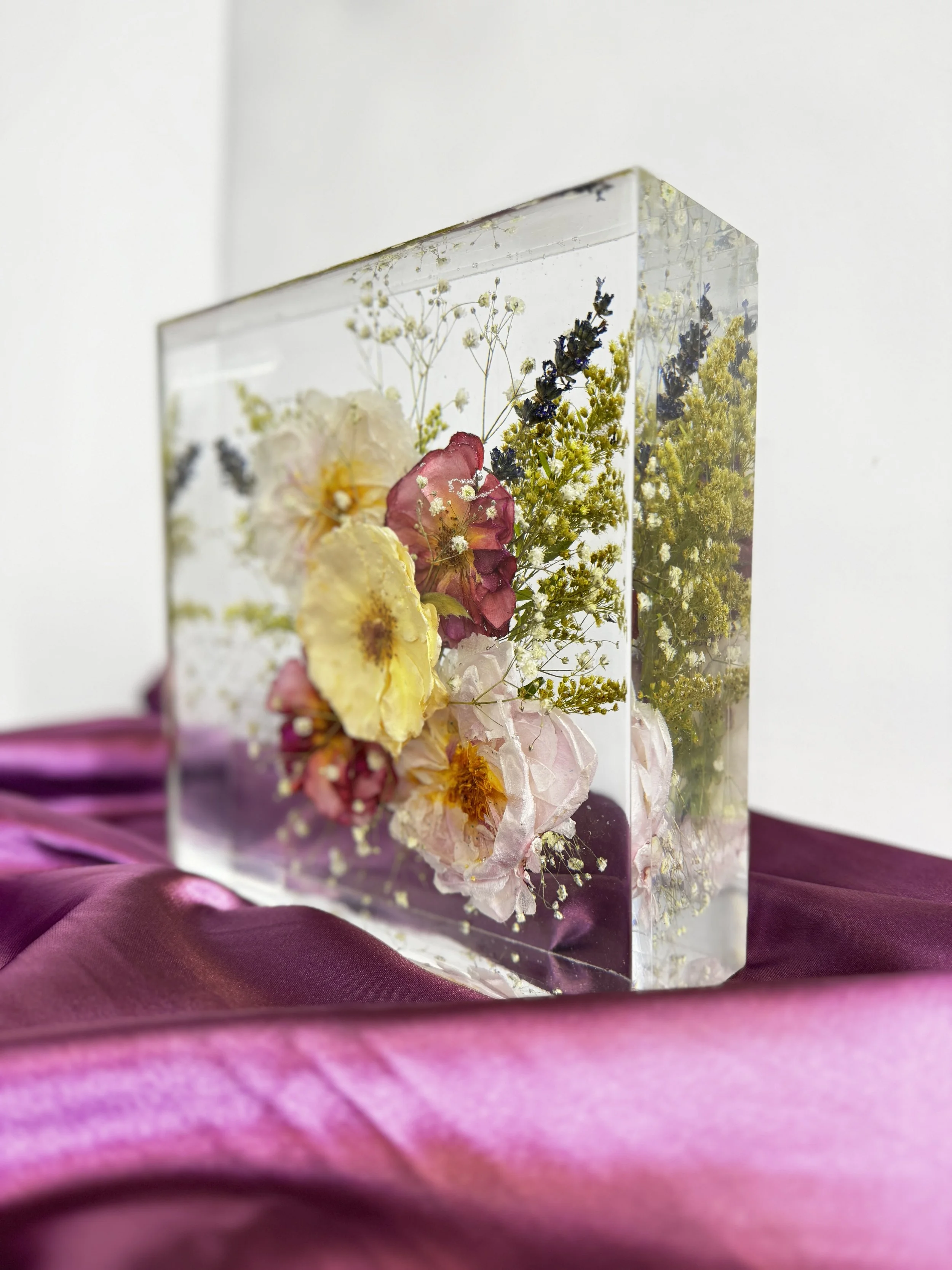Resin Block with Dried Flowers inside