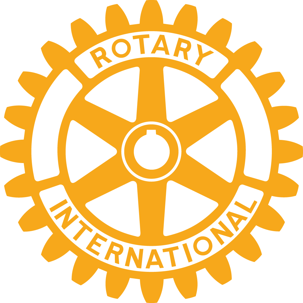 The Rotary International logo featuring a gearwheel in yellow with black details and the words 'Rotary' and 'International'.