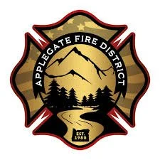 Applegate Fire District emblem with mountain, trees, and a river.