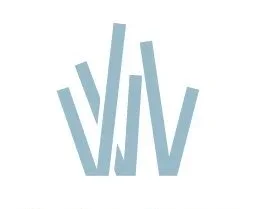 Stylized blue logo with overlapping lines forming a symmetrical abstract design.