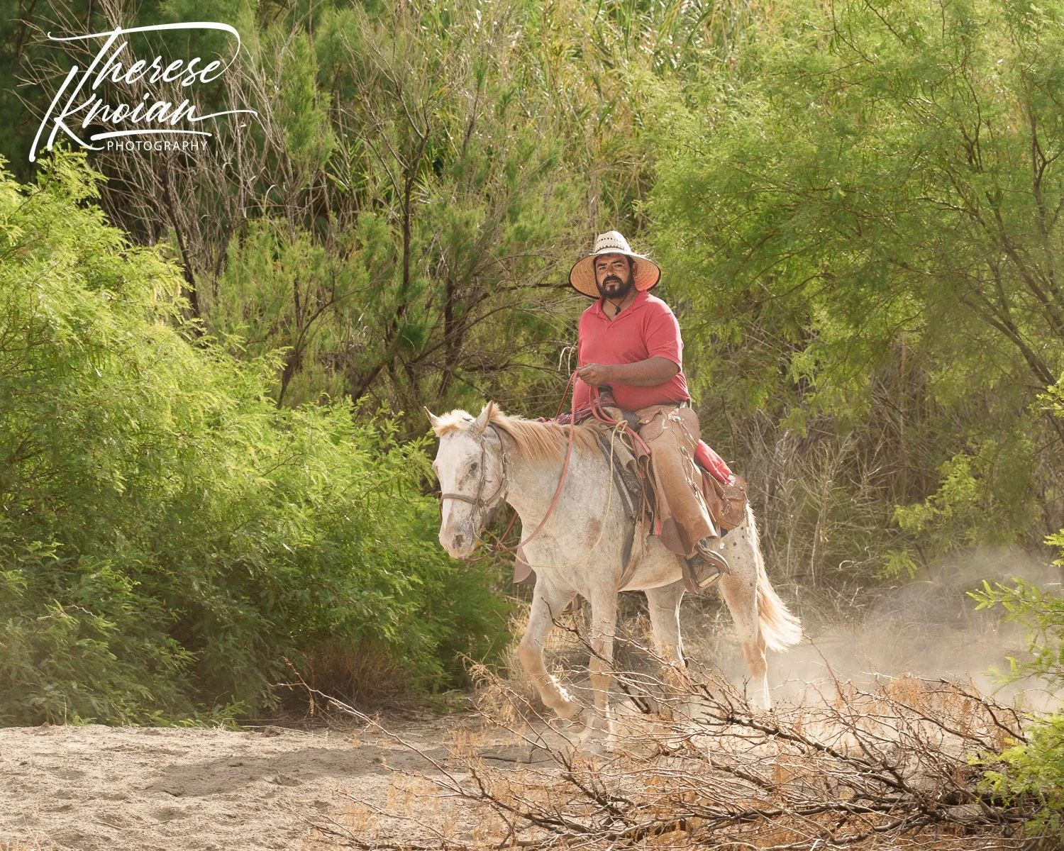 Mexican cowboy on horseback along the Rio Grande near Santa Elena Canyon.