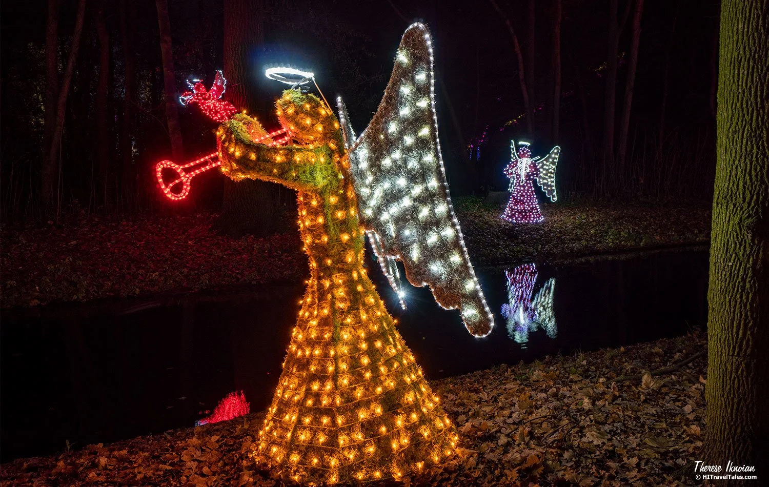 An illuminated angel at the Christmas at the zoo illumination in Berlin