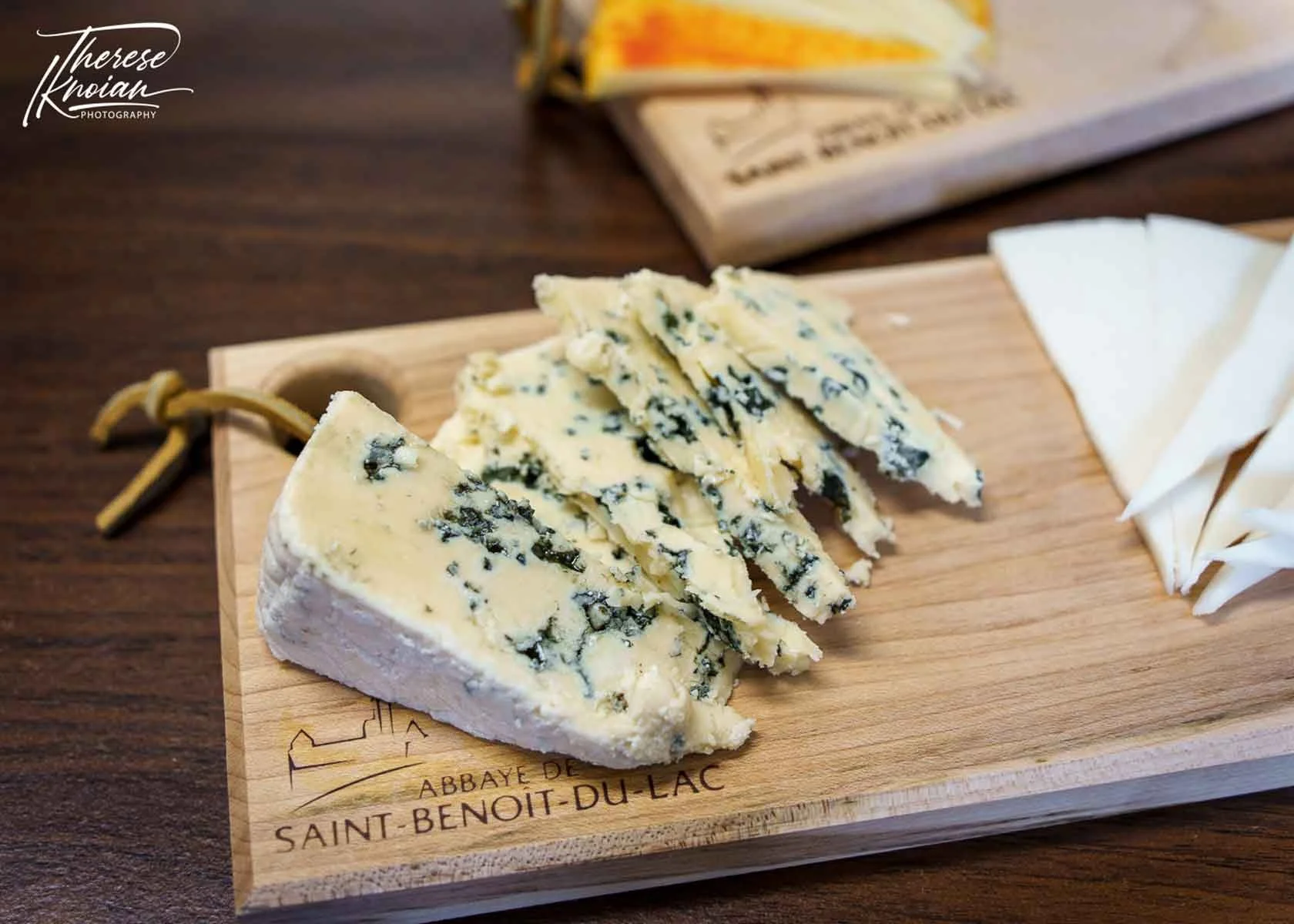 A tasting board with blue cheese at the Abbey Saint Benoit Du Lac