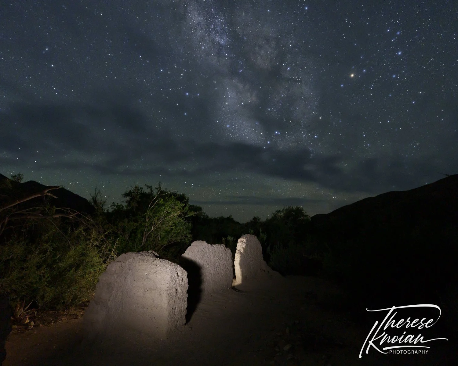 Dark skies and ruins at Sam Nail Ranch in Big Bend National Park