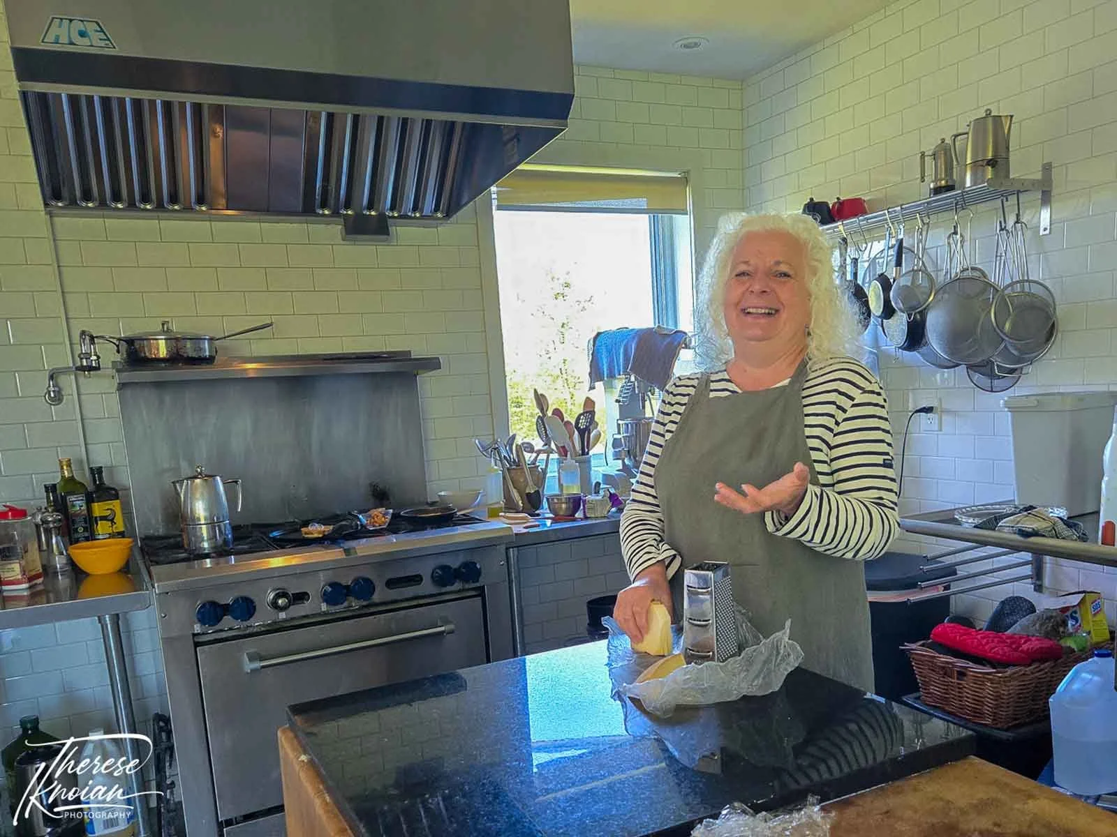 Host Marie-Thérèse Bonnichon in the kitchen at Ferme aux Pied Leve