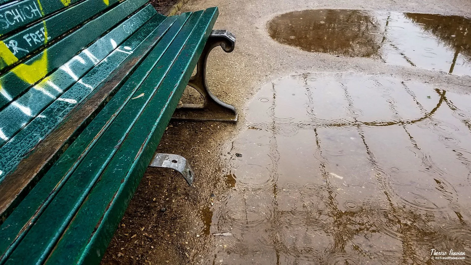 The bench and broken seat that caused Therese's leg injury