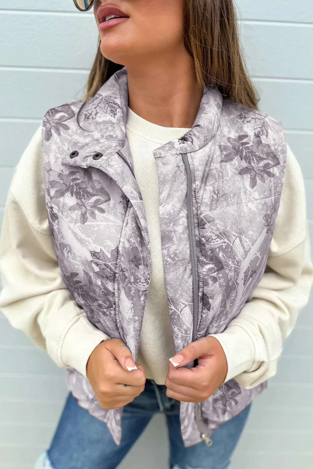 Glenna Camo Leaf Print Winter Puffer Vest
