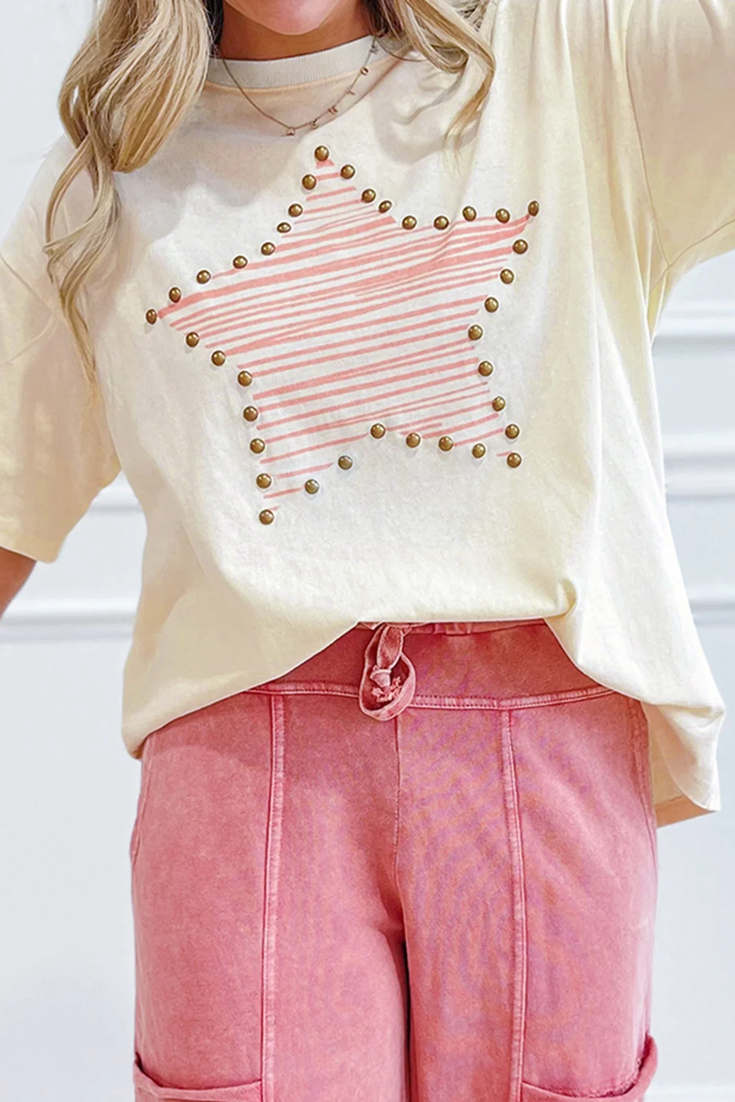 Darva Star Print Stud Detail Cotton Jersey Top