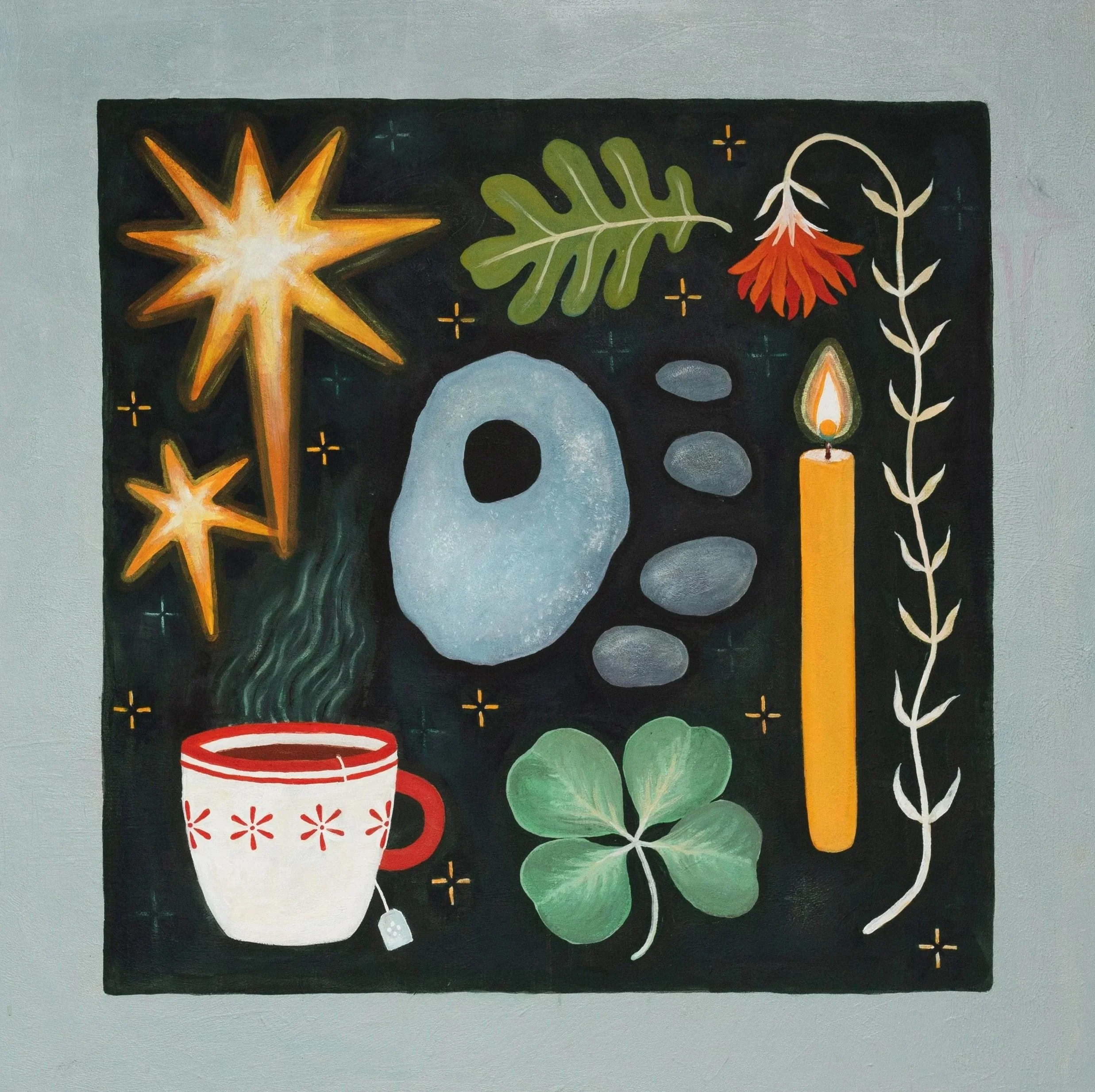 collection of magical artifacts -
gouache and acrylic -
30 x 30 in