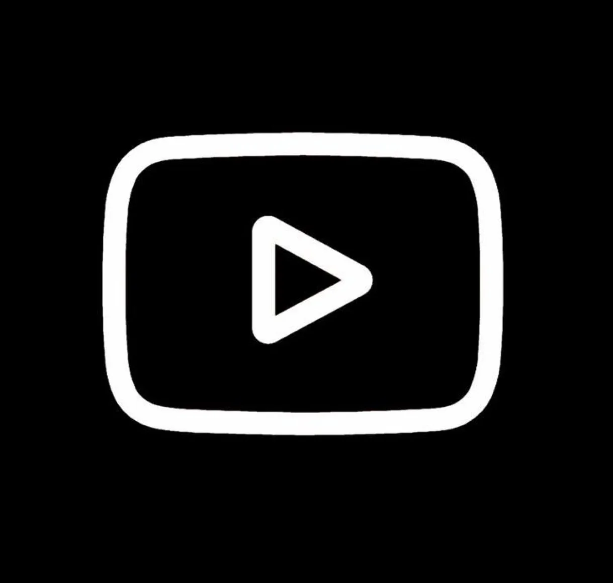 Black background with a white outlined play button inside a rectangle, resembling a YouTube logo.