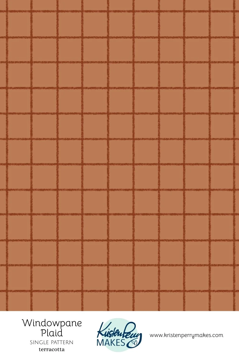 A patterned windowpane plaid fabric in terracotta color with a grid of darker lines.